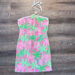 Lilly Pulitzer White Label Taboo Halter Blair Dress Women’s Size 0 Pink/Green